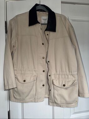 Abercrombie & Fitch Cream Coat with Brown Collar